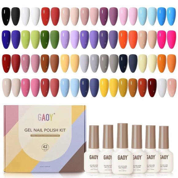 42 Pcs Gel Nail Polish Kit Pink White Red Jelly Nude Colors All Seasons Gel Nai